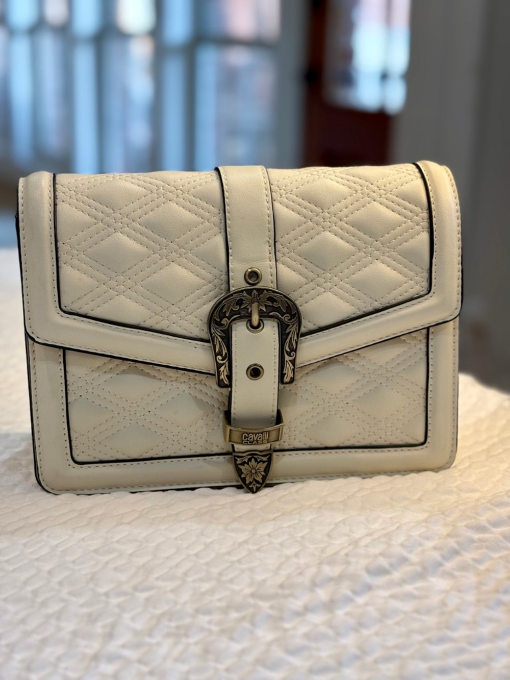 Robert Cavalli Class Madeira Diamond Quilted Clutch Crossbody Designer New 🌟